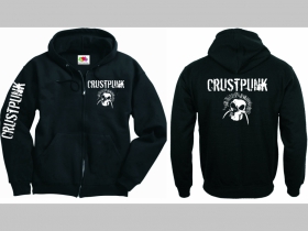 Crust Punk  čierna hrubá mikina na zips s kapucou stiahnuteľnou šnúrkami